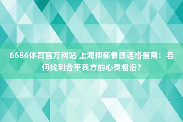 6686体育官方网站 上海抑郁情感连络指南：若何找到合乎我方的心灵相沿？